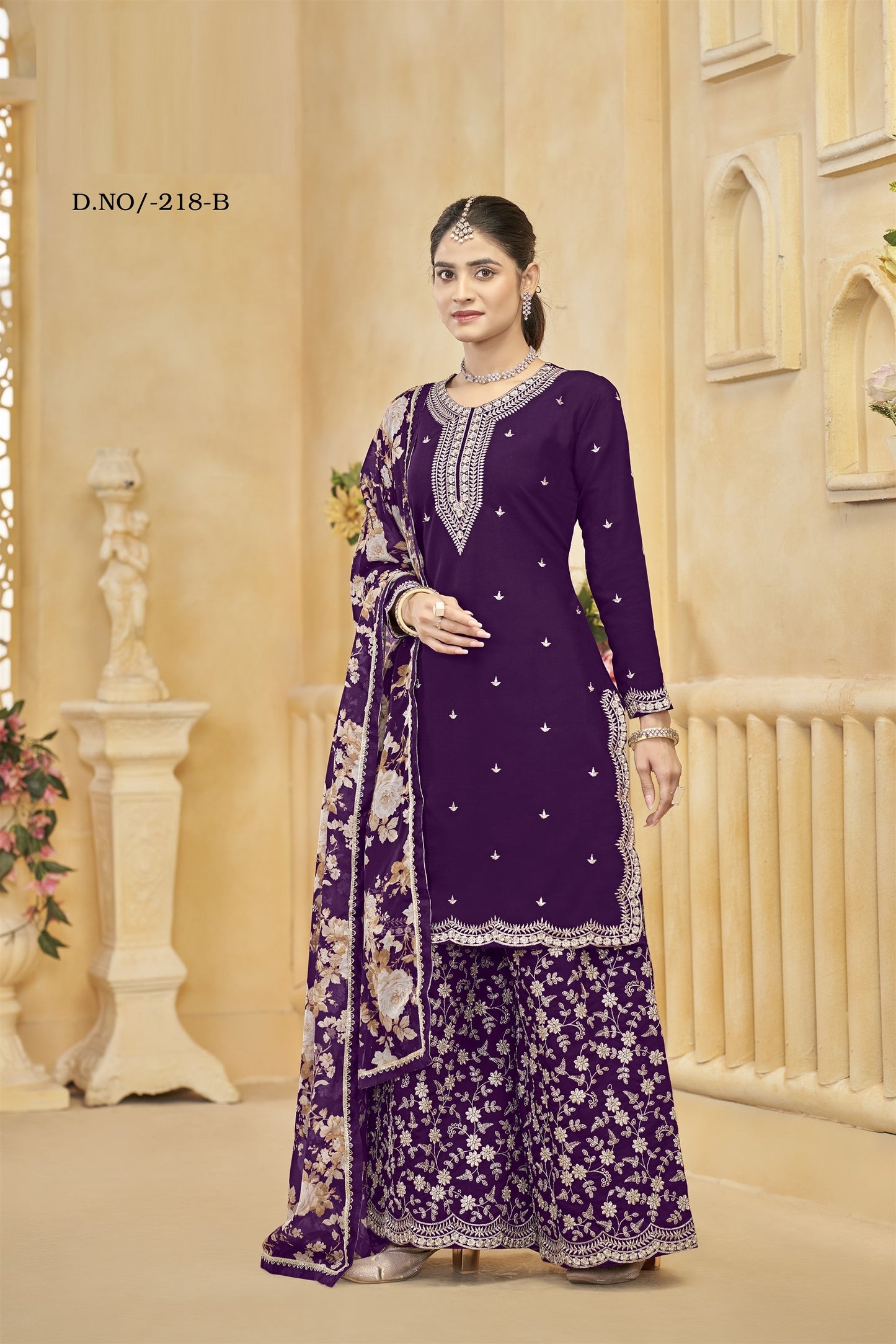 Purple Color Partywear Heavy Suit In Roman Silk Fabric