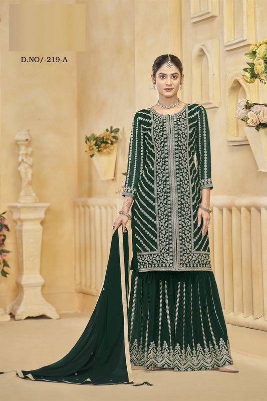 Green Color Beautiful Wedding Wear Heavy Sharara Suit