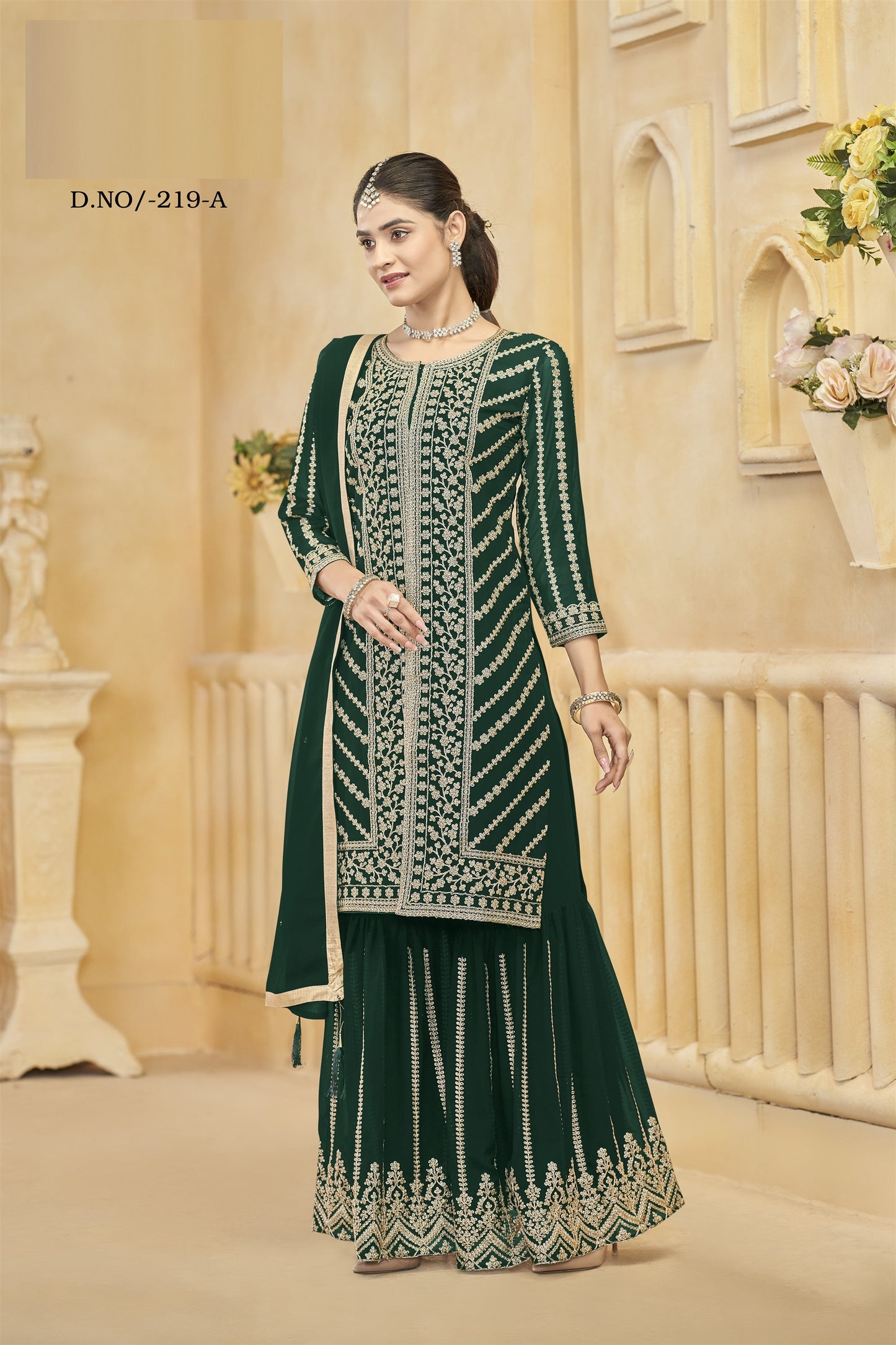 Green Color Beautiful Wedding Wear Heavy Sharara Suit