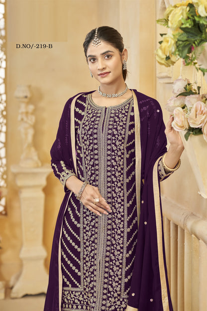 Purple Color Beautiful Wedding Wear Heavy Sharara Suit