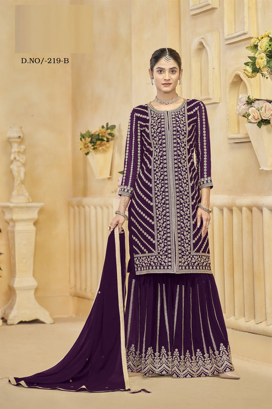 Purple Color Beautiful Wedding Wear Heavy Sharara Suit