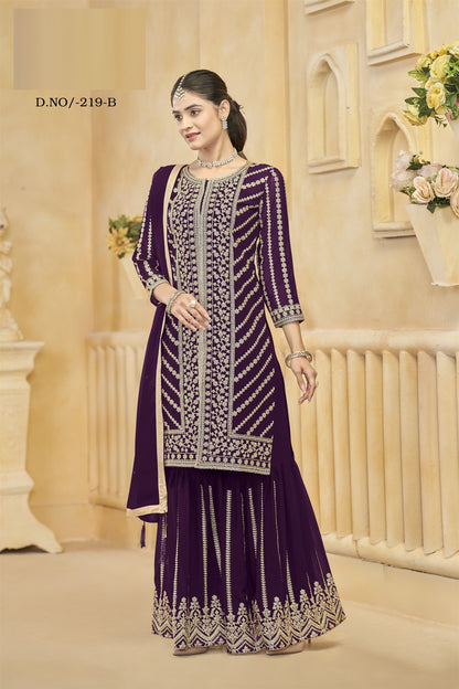 Purple Color Beautiful Wedding Wear Heavy Sharara Suit