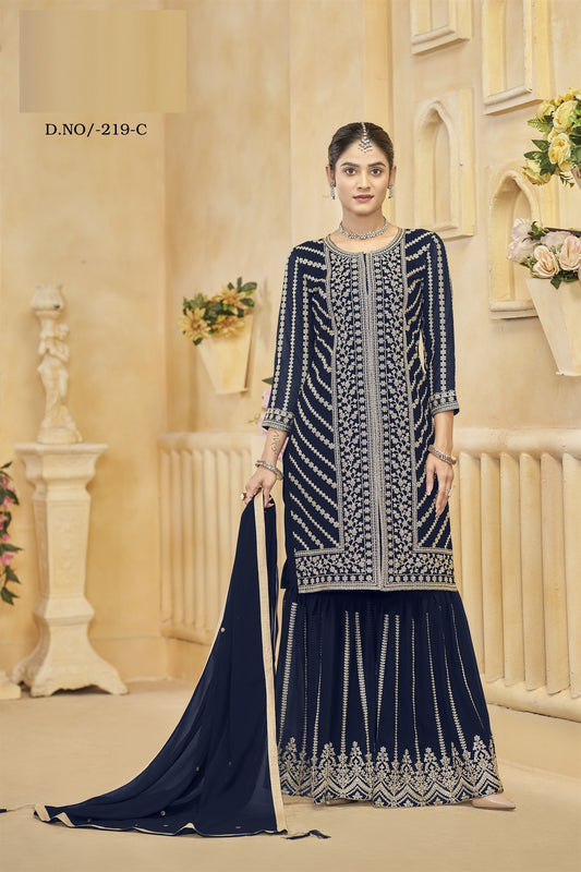 Blue Color Beautiful Wedding Wear Heavy Sharara Suit