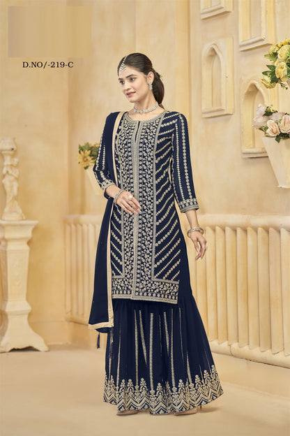 Blue Color Beautiful Wedding Wear Heavy Sharara Suit