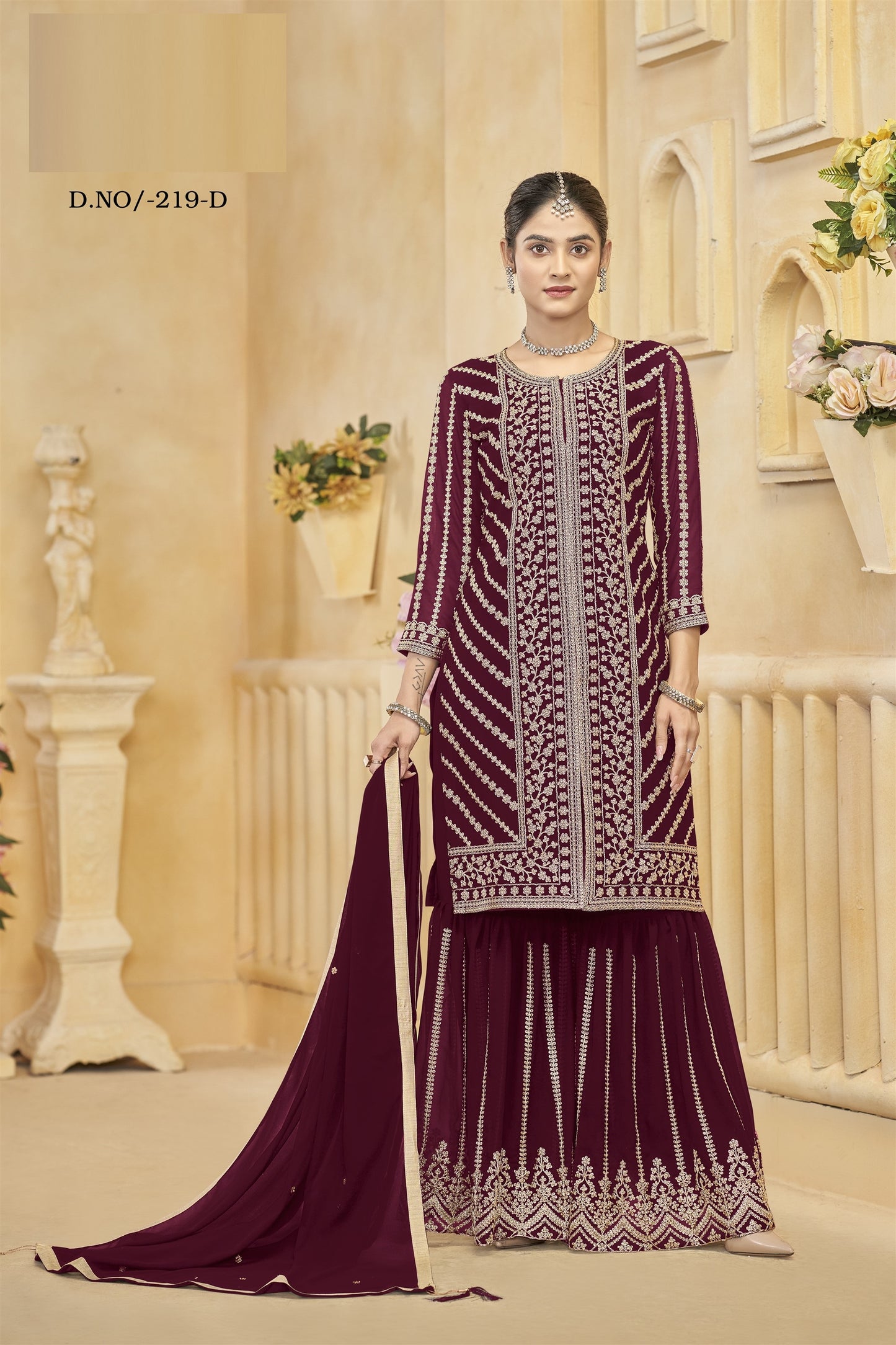 Maroon Color Beautiful Wedding Wear Heavy Sharara Suit