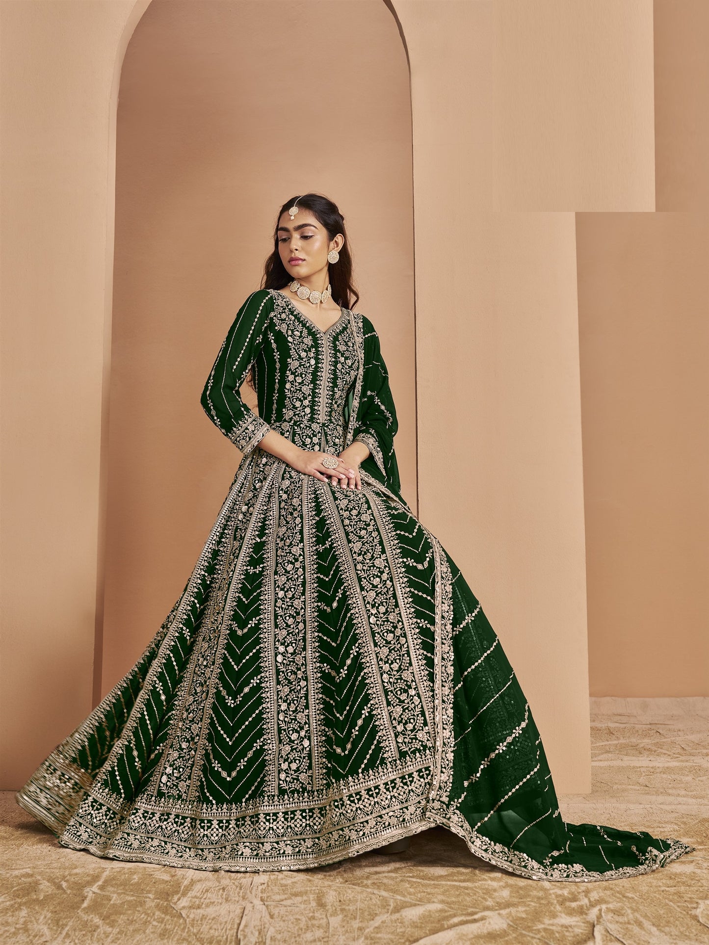 Green Color Beautiful Georgette Anarkali Suit For upcoming Wedding