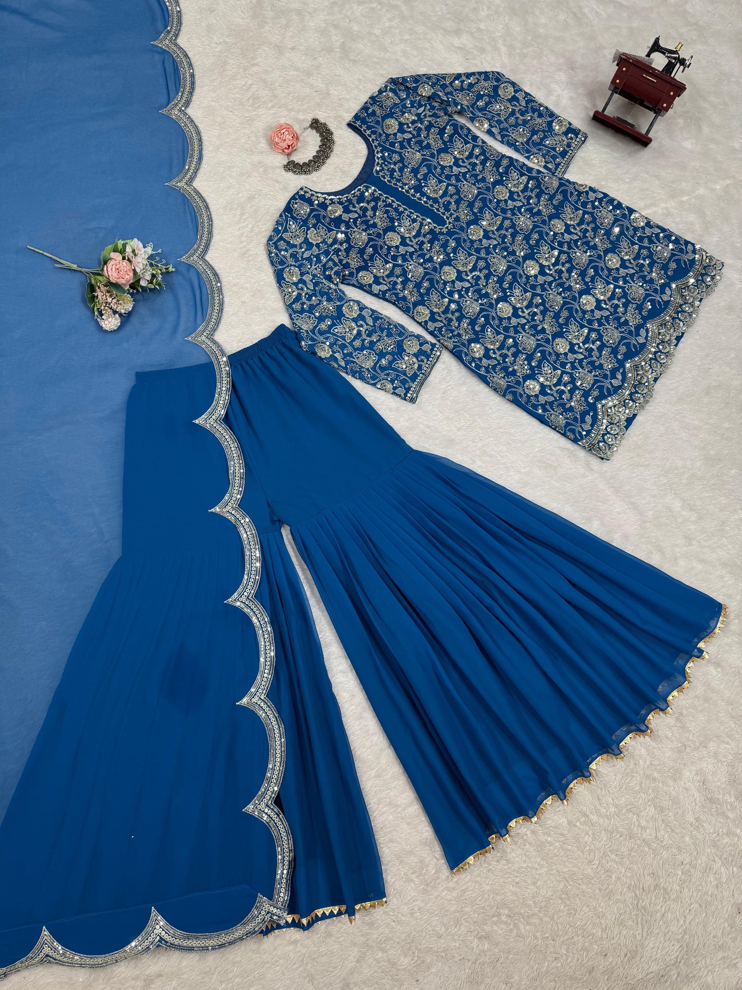 Blue Color Beautiful Sharara Suit For Wedding Function in Georgette Fabric