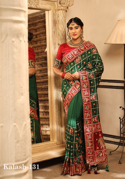 Green Red Color Panetar Patola Saubhagyavati Bhava Kalash Wedding & Special Occasion Saree