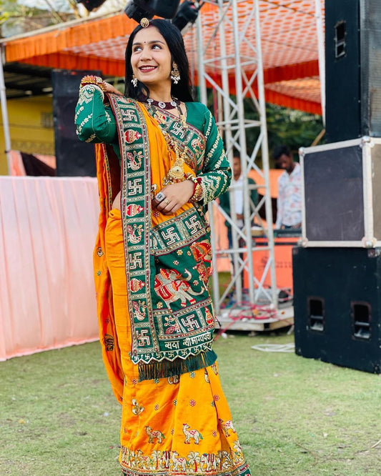 Yellow Green Color Panetar Patola Saubhagyavati Bhava Kalash Wedding & Special Occasion Saree