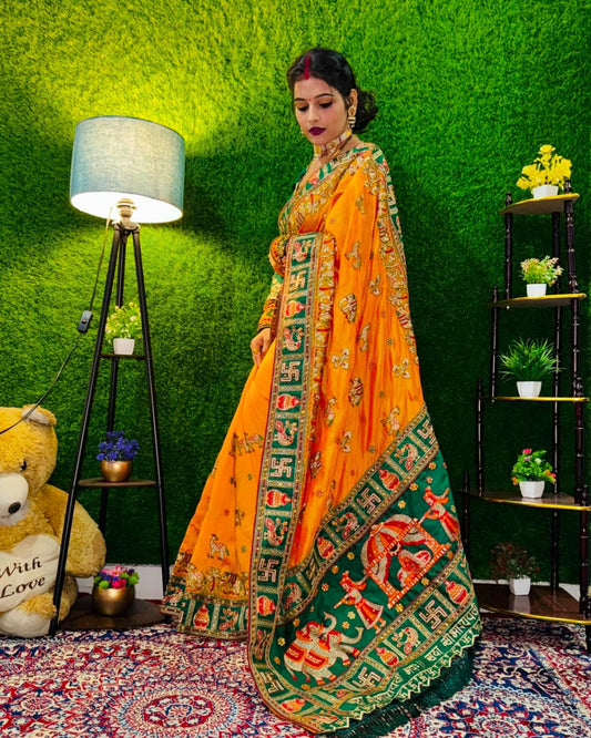 Yellow Green Color Panetar Patola Saubhagyavati Bhava Kalash Wedding & Special Occasion Saree