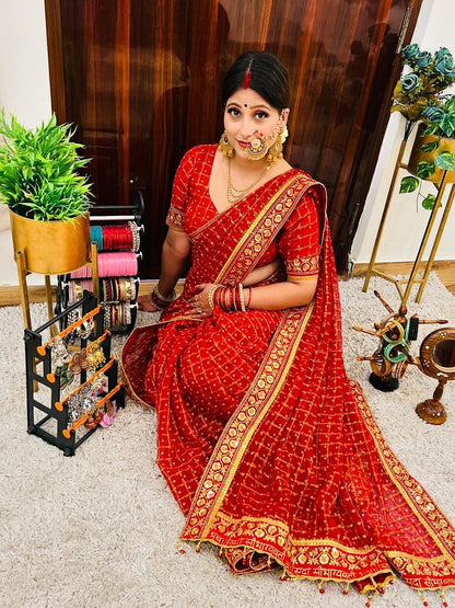 Pure Viscose Fabric Red Colour Ghatchola Saree