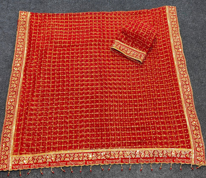 Pure Viscose Fabric Red Colour Ghatchola Saree