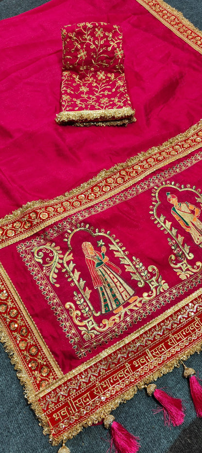 Rani Color Shimmer Silk Fabric Panetar Patola Wedding Special Saree