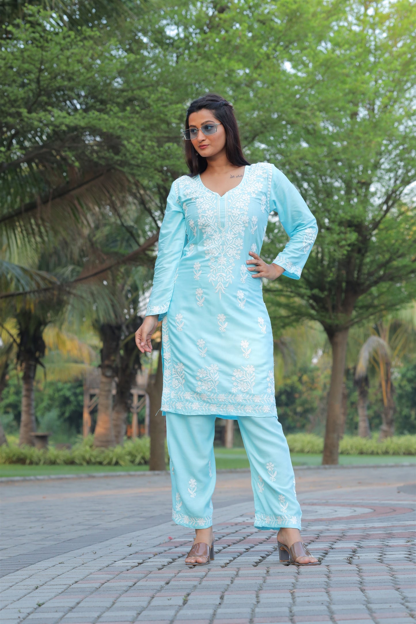 Sky Blue Color Beautiful Daily Wear And Summer Wear Kurti With Plazo in Rayon Fabric