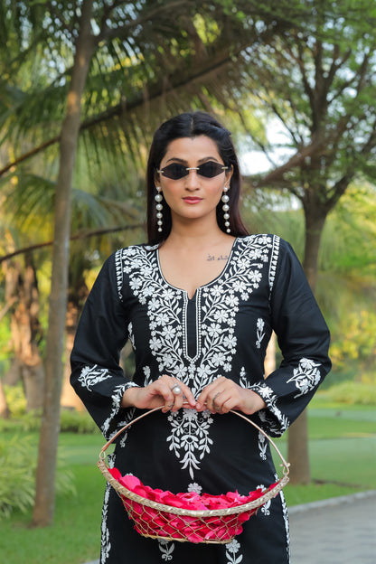 Black Color Beautiful Daily Wear And Summer Wear Kurti With Plazo in Rayon Fabric