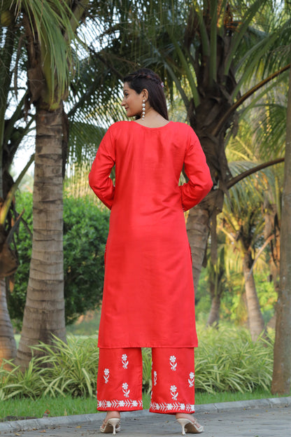 Red Color Beautiful Daily Wear And Summer Wear Kurti With Plazo in Rayon Fabric