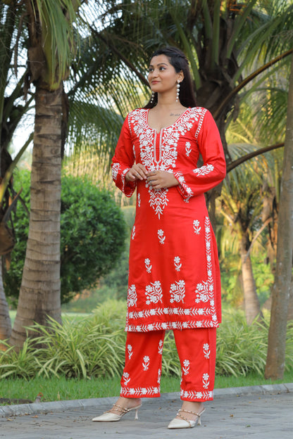 Red Color Beautiful Daily Wear And Summer Wear Kurti With Plazo in Rayon Fabric