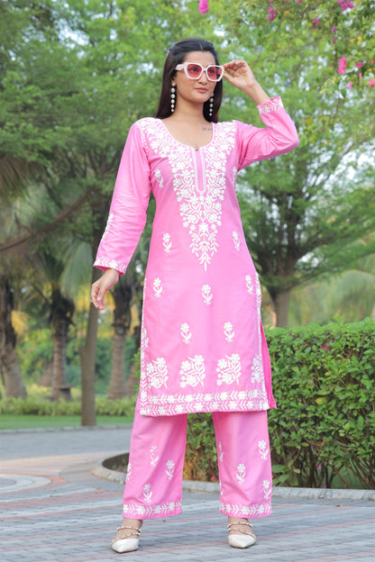 Pink Color Beautiful Daily Wear And Summer Wear Kurti With Plazo in Rayon Fabric