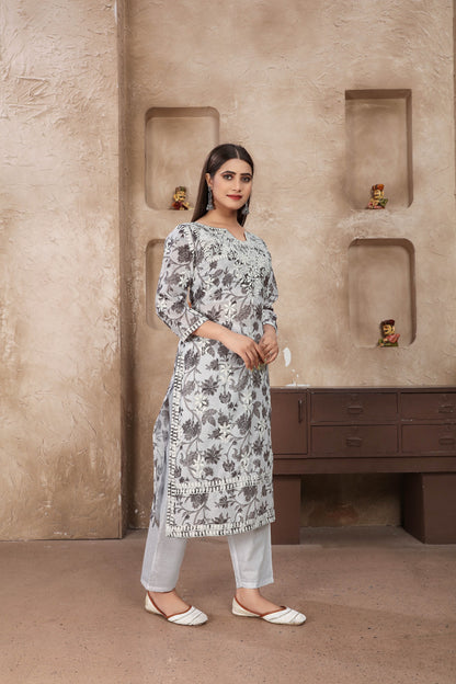 Cotton kurti Pent Set For Daily Wear Use In Summer in grey