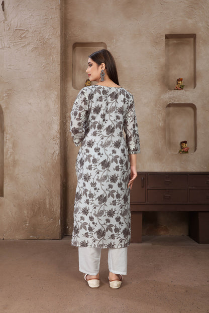 Cotton kurti Pent Set For Daily Wear Use In Summer in grey