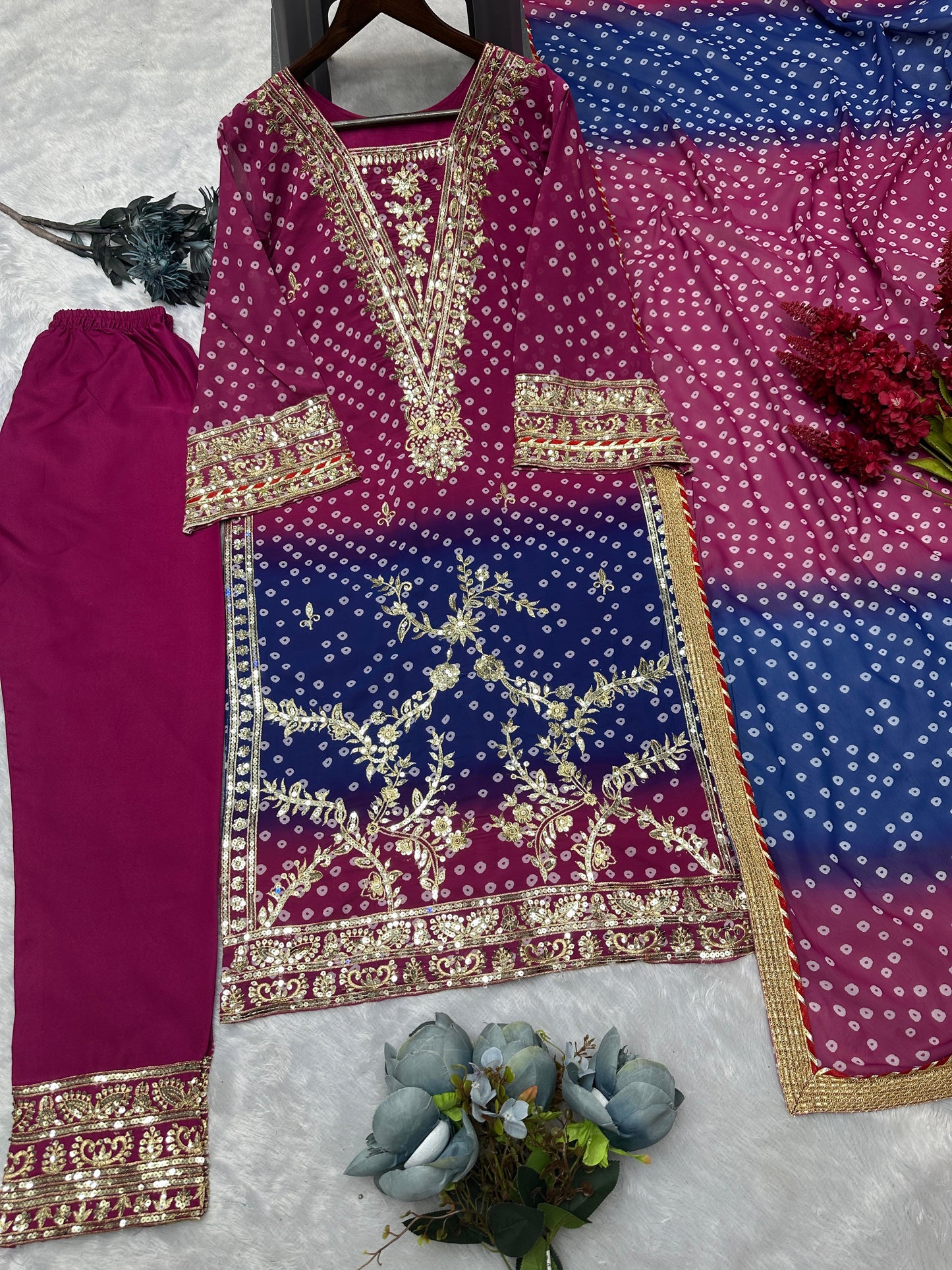 Beautiful Purple Blue Color Georgette Fancy Suit