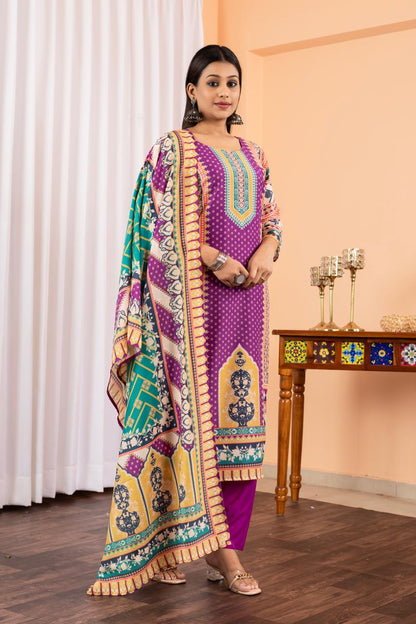 Purple Color Rayon Cotton Suit FOr Daily Wear Use