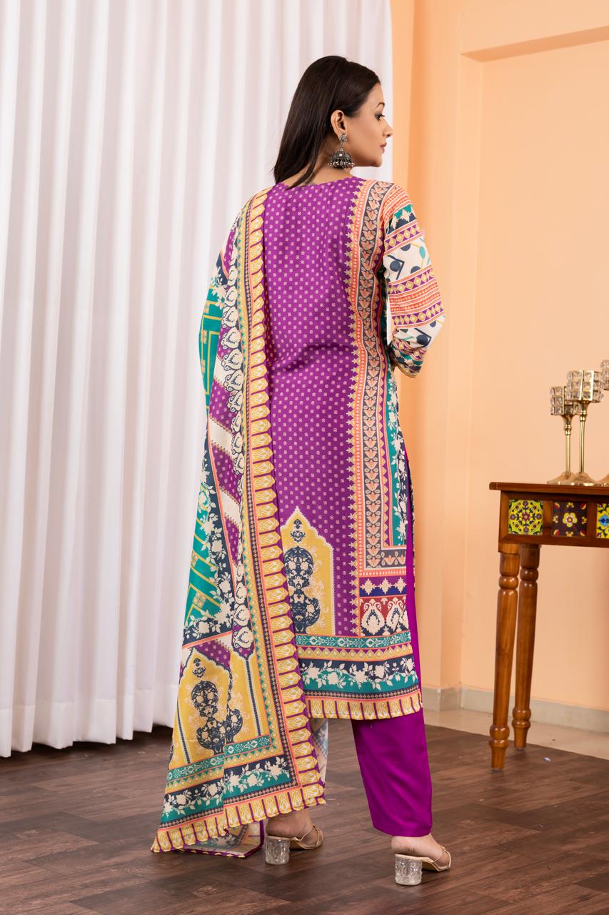 Purple Color Rayon Cotton Suit FOr Daily Wear Use