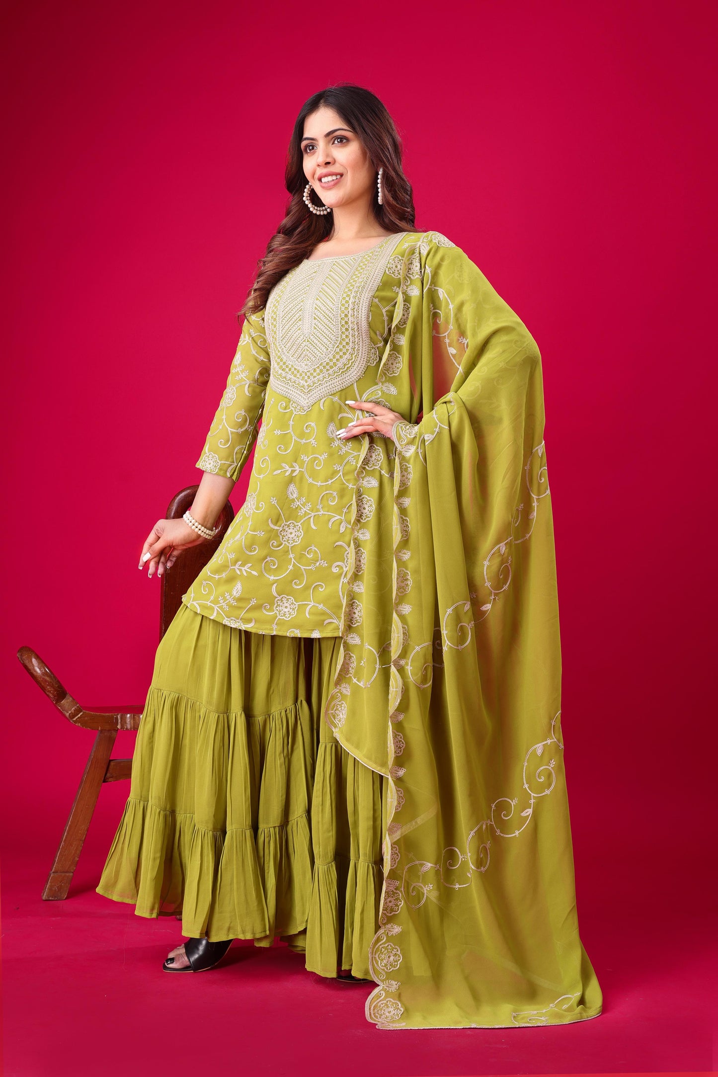 Light Yellow Color Beautiful Sharara Suit in Georgette Fabric