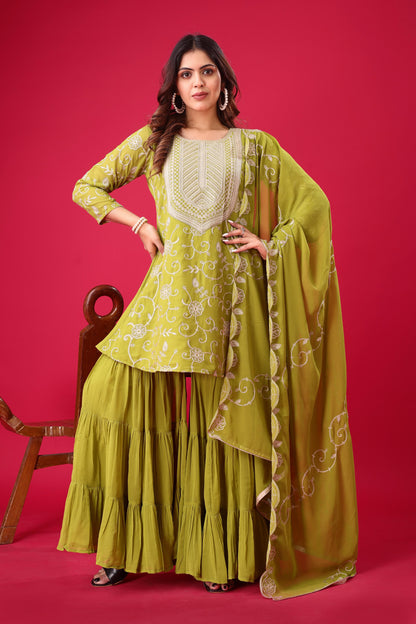 Light Yellow Color Beautiful Sharara Suit in Georgette Fabric