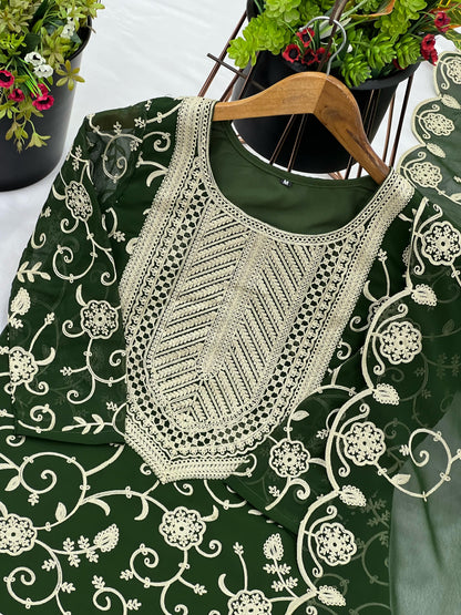 Dark Green Color Beautiful Sharara Suit in Georgette Fabric