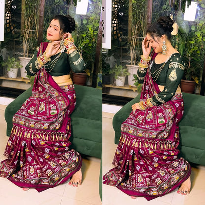 Bandhani Print Patola Saree in Vichitra Silk fabric