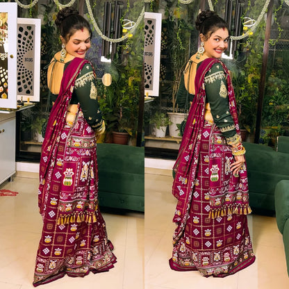 Bandhani Print Patola Saree in Vichitra Silk fabric