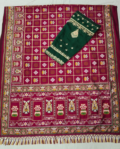 Bandhani Print Patola Saree in Vichitra Silk fabric