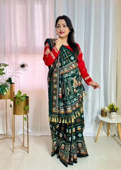 Bandhani Print Patola Saree in Vichitra Silk fabric