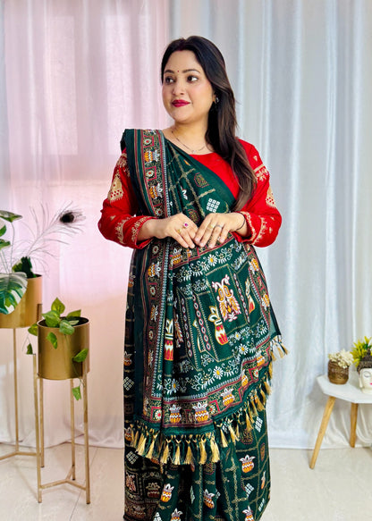 Bandhani Print Patola Saree in Vichitra Silk fabric