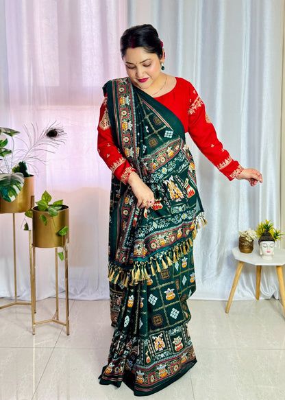 Bandhani Print Patola Saree in Vichitra Silk fabric