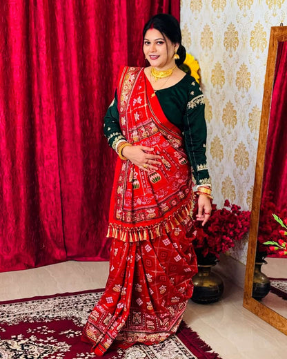 Bandhani Print Patola Saree in Vichitra Silk fabric
