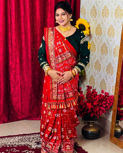 Bandhani Print Patola Saree in Vichitra Silk fabric
