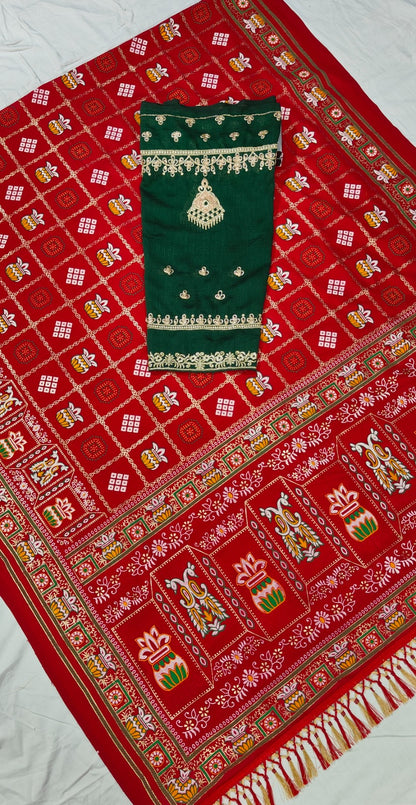 Bandhani Print Patola Saree in Vichitra Silk fabric