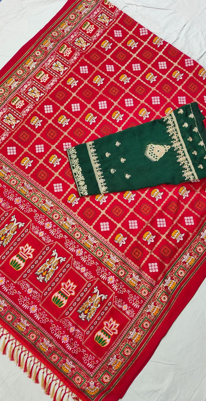 Bandhani Print Patola Saree in Vichitra Silk fabric