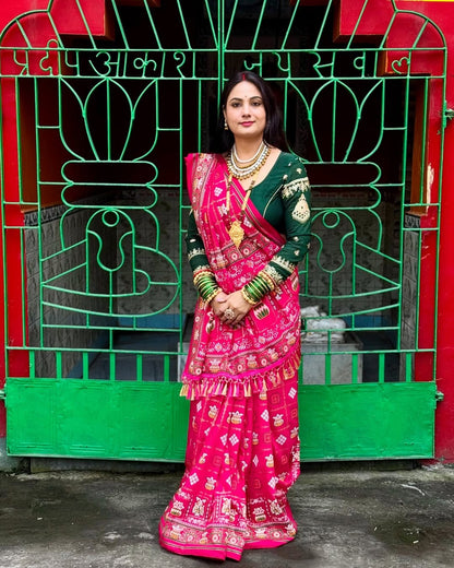 Bandhani Print Patola Saree in Vichitra Silk fabric