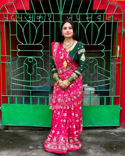 Bandhani Print Patola Saree in Vichitra Silk fabric