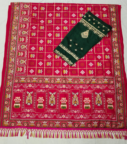 Bandhani Print Patola Saree in Vichitra Silk fabric