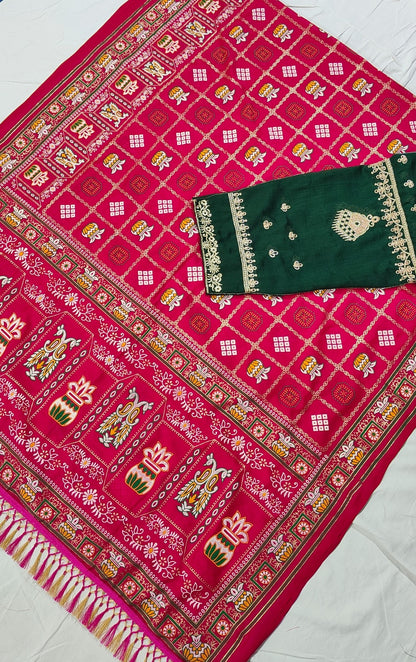 Bandhani Print Patola Saree in Vichitra Silk fabric