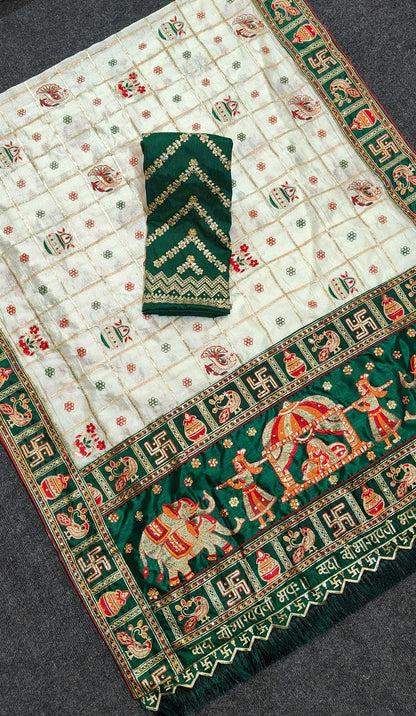 Panetar Patola Wedding & Special Occasion Saree in White Green Color