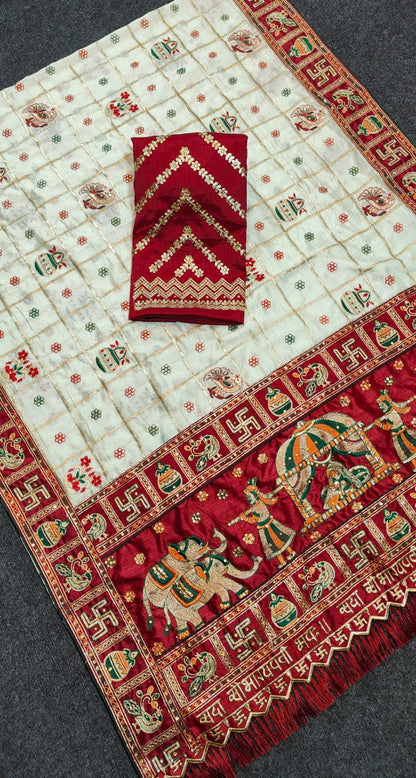 Panetar Patola Wedding & Special Occasion Saree in White Red Color