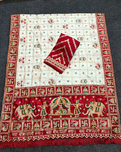 Panetar Patola Wedding & Special Occasion Saree in White Red Color