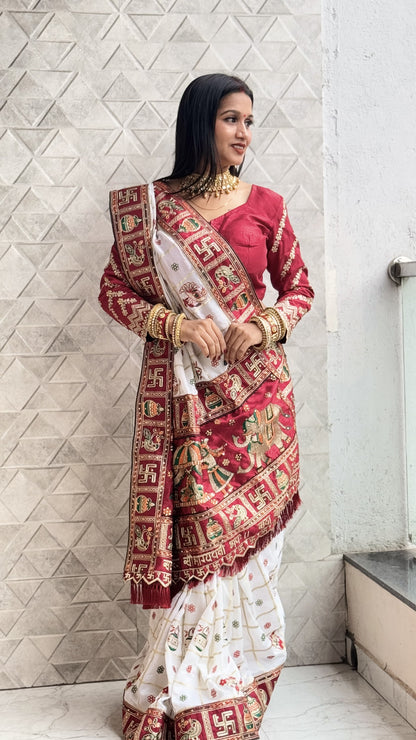 Panetar Patola Wedding & Special Occasion Saree in White Red Color