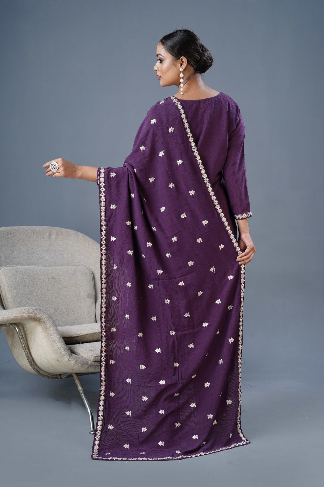 Chinon Fabric Partywear Dress in purple color