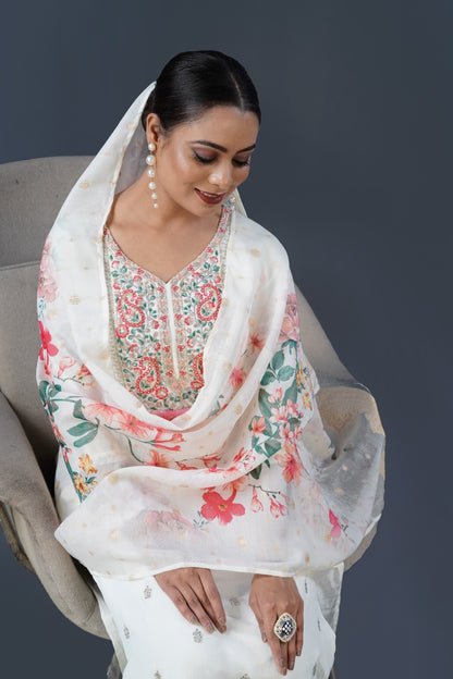 Chinon Fabric Partywear Dress in white color